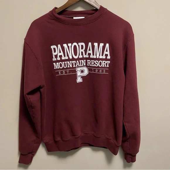 Champion Burgundy Panorama Mountain Resort Varsity Crewneck Sweatshirt Men M - Picture 1 of 12